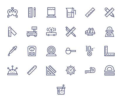 Measuring Icon Library with 25 Regular Line High Resolution Display Perfect Designs vector
