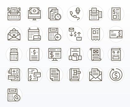 Invoice Graphics Pack including 25 Regular Line 64x64 Pixel Optimized Icons vector