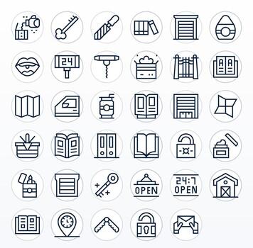 35 Regular Line Pixel Optimized Icons for Open Graphics vector
