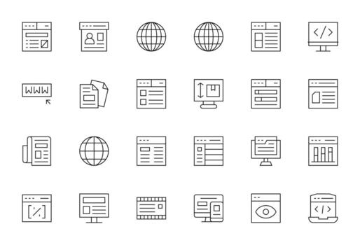 24 Detail Enhanced Icons themed around Web Page in 256x256 Thin Line format vector
