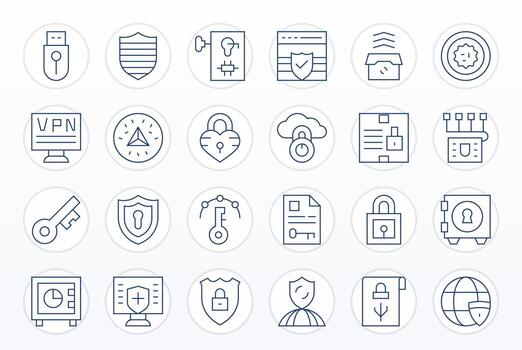 24 Thin Line Pixel Aligned Icons for Encryption Graphics vector