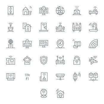 32 Thin Line Editable Icons for Wifi Graphics vector