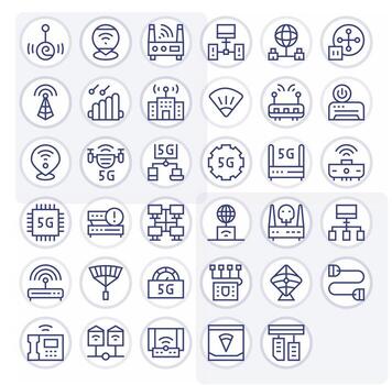 35 regular línea píxel Perfecto íconos hecho a mano para enrutador alto resolución aplicaciones vector