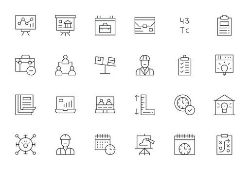 Thin Line Style Project Icons with 24 64x64 PIXEL Perfect Designs vector