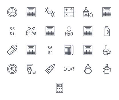 Formula Design Icons featuring 25 Grid Fitted Regular Line Style vector