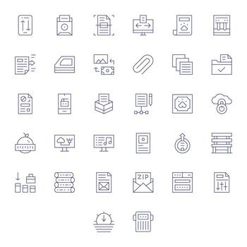 32 Detail Enhanced Icons themed around File Management in Retina Ready Thin Line format vector
