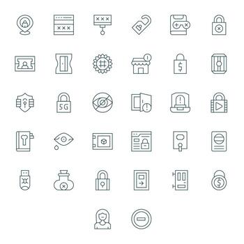 Locked Complete Package with 32 256x256 Thin Line Display Perfect Icons vector