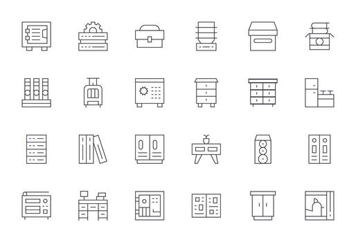 24 Icons for Cabinet featuring High Resolution Pixel Optimized Thin Line Graphics vector