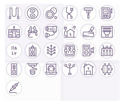 Wiring Pixel Optimized Set with 25 High Resolution Regular Line Icons vector