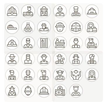 35 regular línea píxel Perfecto íconos hecho a mano para trabajador 256x256 aplicaciones vector