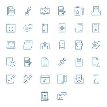 Note Pixel Aligned Set with 32 64x64 Thin Line Icons vector