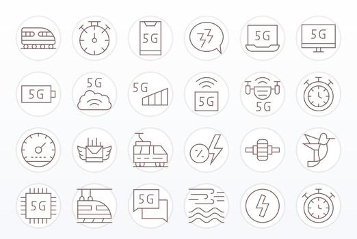 24 128x128 Thin Line Icons optimized for Speed Pixel Aligned display vector