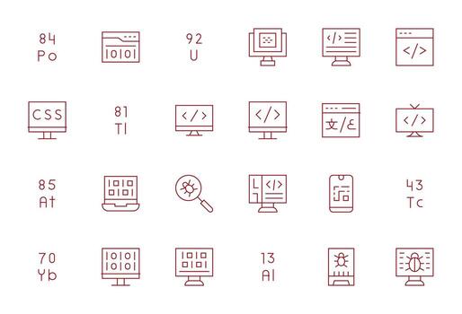 Thin Line Style Code Icons with 24 Retina Ready Grid Fitted Designs vector