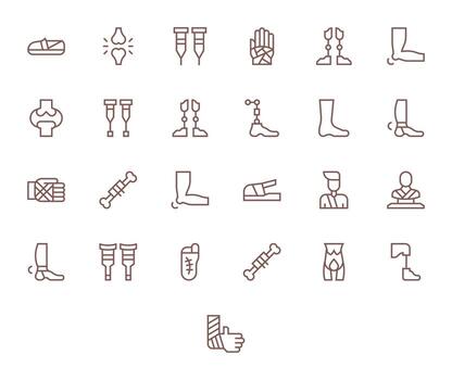 Orthopedic Icon Repository containing 25 Regular Line 64x64 Grid Fitted graphics vector