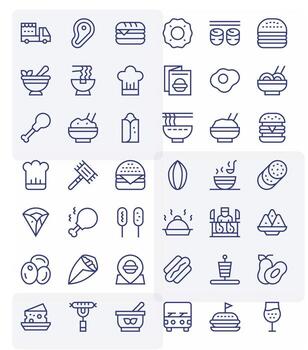 42 Pixel Optimized Regular Line Icons designed for Cuisine Interface vector
