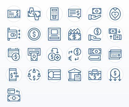 25 cuadrícula equipado íconos temática alrededor retirada en 256x256 regular línea formato vector