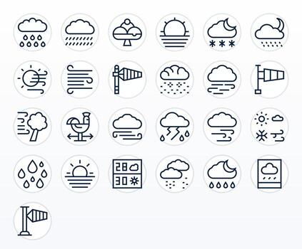 25 Regular Line Grid Fitted Icons crafted for Meteorology 128x128 applications vector