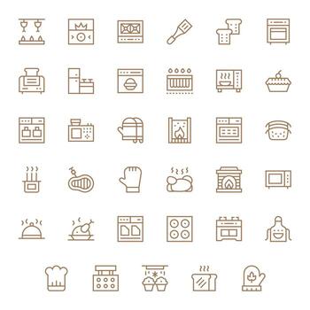35 Regular Line Pixel Aligned Icons for Oven Graphics vector