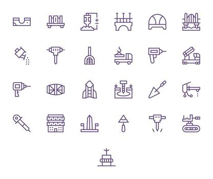 Concrete High Resolution Icon Pack with 25 Regular Line Grid Fitted Elements vector