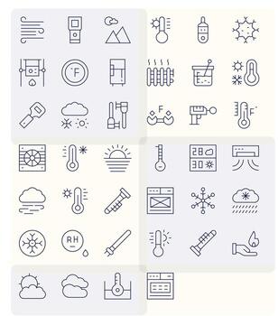 Temperature Comprehensive Bundle with 40 Detail Enhanced Thin Line 256x256 Icons vector