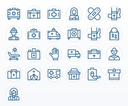 25 píxel alineado íconos temática alrededor primero respondedor en retina Listo regular línea formato vector