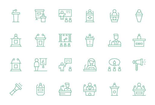 Public Speaking Icon Toolkit featuring 24 Display Perfect 64x64 Thin Line elements vector
