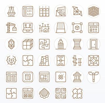 Framework Modern Collection with 35 Regular Line Retina Ready Grid Fitted Icons vector