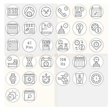 Time Icon Arsenal with 32 High Resolution Thin Line Display Perfect designs vector