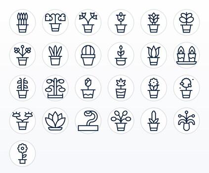 25 High Resolution Regular Line Icons optimized for Indoor Plant Grid Fitted display vector