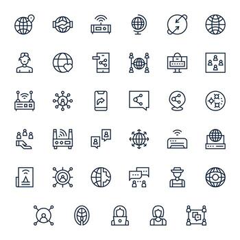 35 Regular Line Icons from Networking in 64x64 Grid Fitted Quality vector