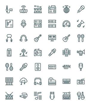 42 Retina Ready Regular Line Pixel Optimized Icons for Music Projects vector