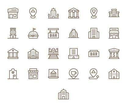 Establishment Design Icons featuring 25 Display Perfect Regular Line Style vector