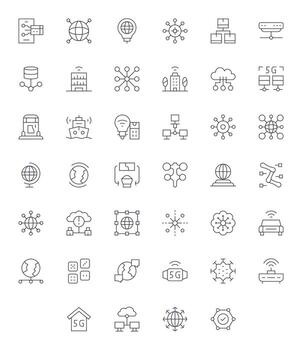 conectividad icono conjunto con 40 Delgado línea 256x256 píxel Perfecto gráficos vector