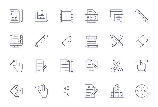 Editing Icon Set with 24 Thin Line Retina Ready Detail Enhanced Graphics vector