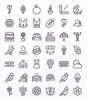 primavera completar paquete con 42 128x128 regular línea píxel optimizado íconos vector