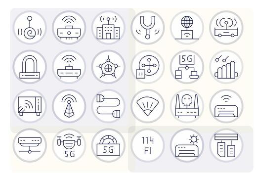 enrutador píxel alineado conjunto con 24 retina Listo Delgado línea íconos vector