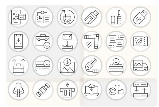 24 Thin Line Pixel Optimized Icons tailored for File Transfer 64x64 interface vector
