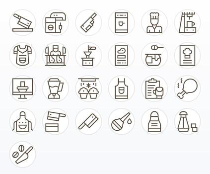 25 High Resolution Icons for Preparation in Pixel Aligned Regular Line Format vector
