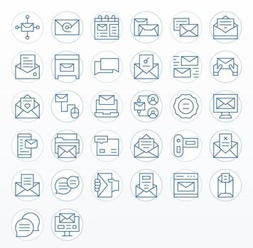 32 Editable Icons themed around Correspondence in 128x128 Thin Line format vector