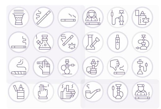 Smoking Comprehensive Bundle with 24 Pixel Aligned Thin Line 128x128 Icons vector