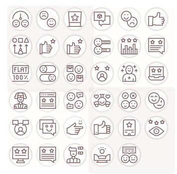 Satisfaction Design Icons featuring 35 Pixel Optimized Regular Line Style vector