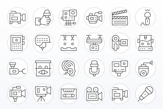 24 Thin Line Pixel Aligned Retina Ready Icons from Recording Device Suite vector