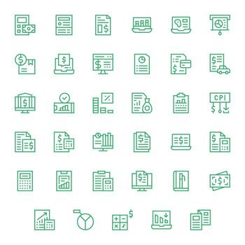 Financial Report High Resolution Icon Pack with 35 Regular Line PIXEL Perfect Elements vector