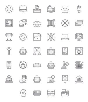 40 Processing Pixel Aligned Icons in 128x128 Thin Line Aesthetic vector