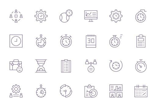 Project Management Design Icons featuring 24 Editable Thin Line Style vector