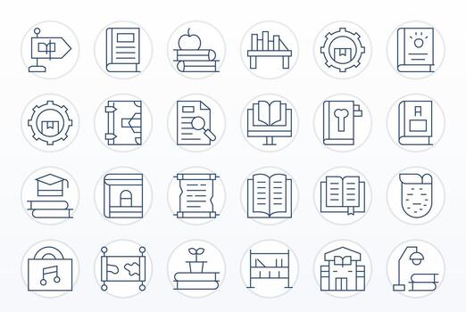 24 Delgado línea íconos diseñado para biblioteca en alto resolución píxel optimizado formato vector