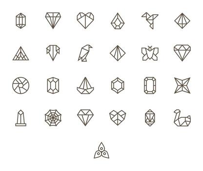 25 Grid Fitted Regular Line Icons designed for Faceted Interface vector