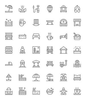 42 Regular Line Icons designed for Relaxation in High Resolution PIXEL Perfect format vector