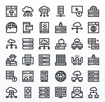 Hosting Design Icons featuring 36 Pixel Aligned Bold Line Style vector
