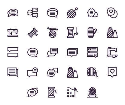 Thread Icon Set with 28 Bold Line 256x256 Pixel Aligned Graphics vector
